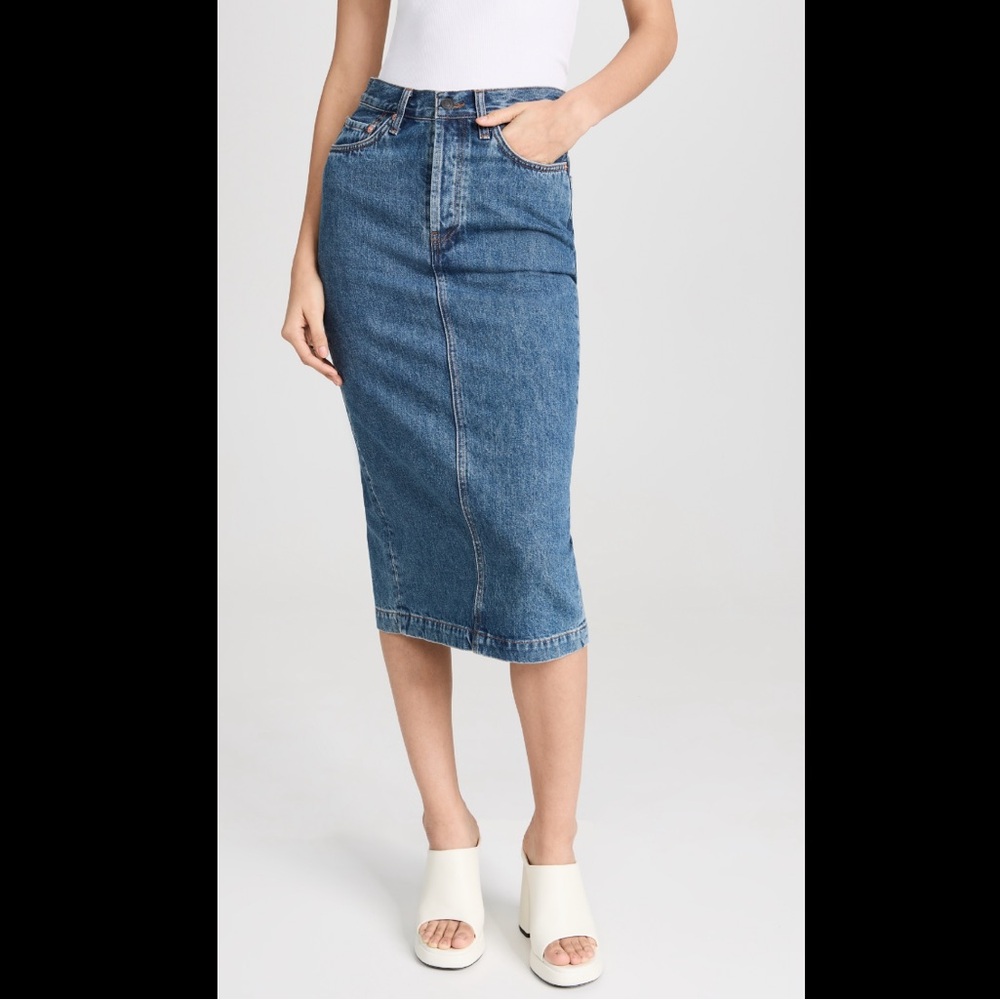 Wardrobe NYC denim midi skirt in dark blue—SOLD OUT, HARD TO FIND!